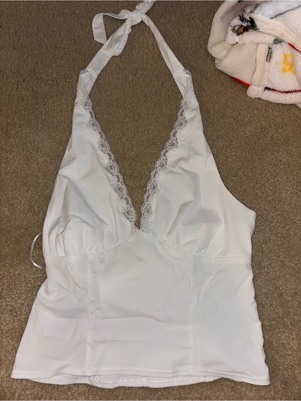 White Lace-Trim Halter Cami Top Size L